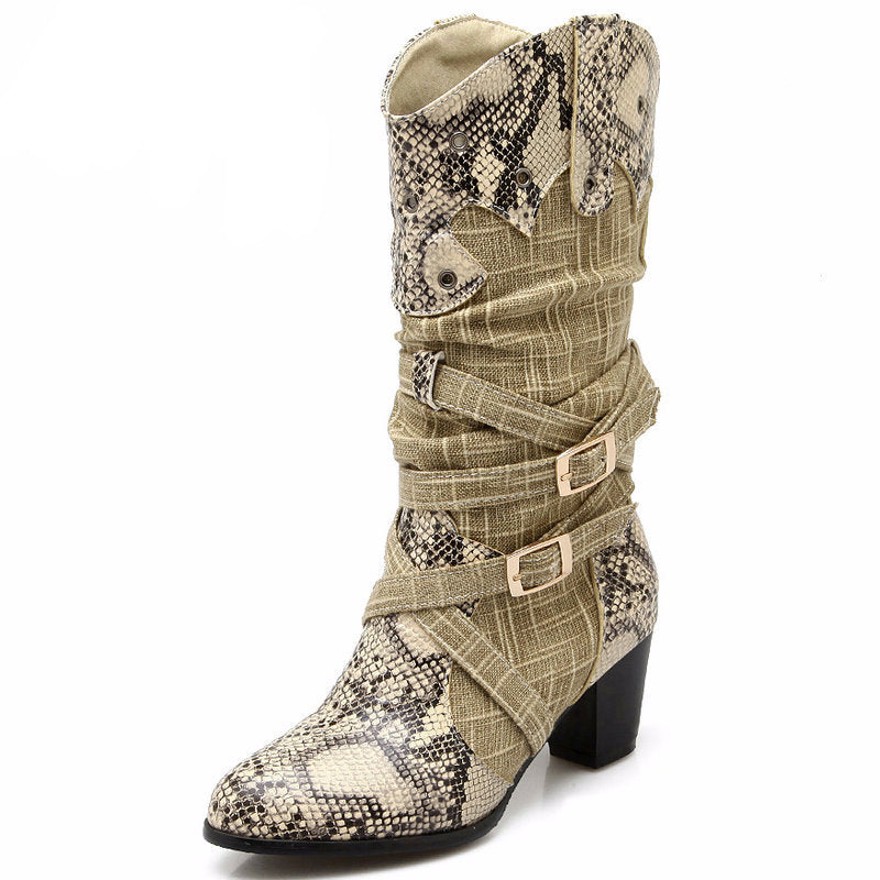 Western Cowboy Snake Printed Boots