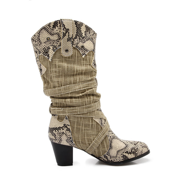 Western Cowboy Snake Printed Boots