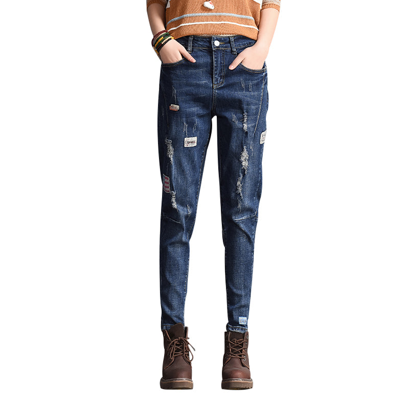 Western Style Leisure Holes Stretch Jeans