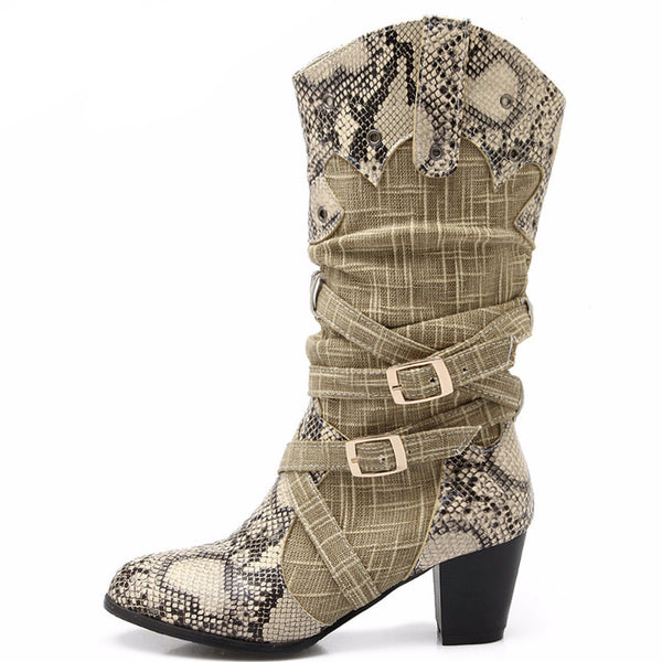 Western Cowboy Snake Printed Boots