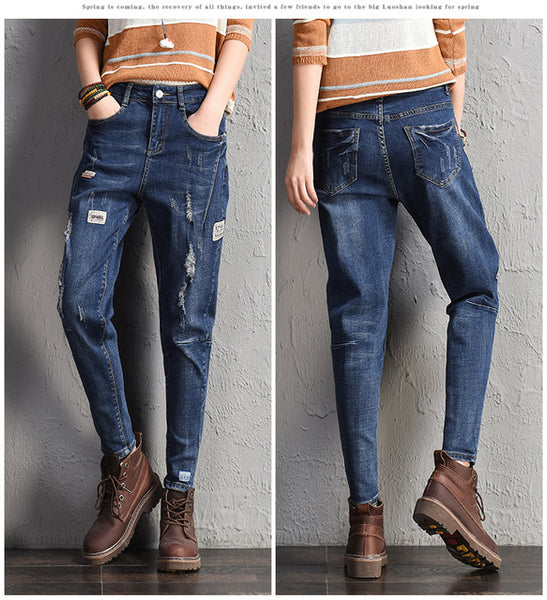 Western Style Leisure Holes Stretch Jeans