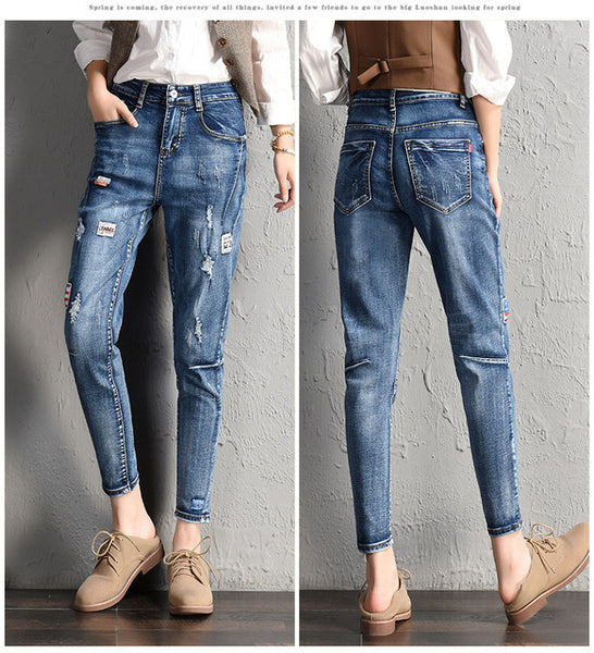 Western Style Leisure Holes Stretch Jeans