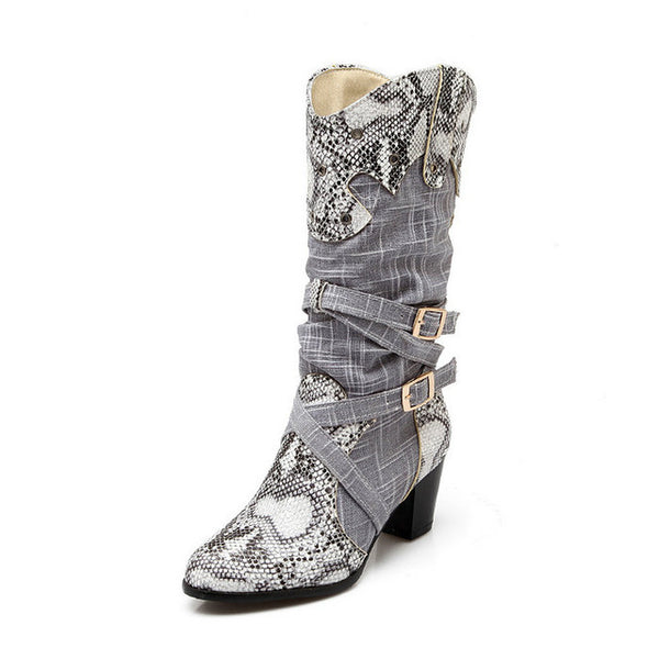 Western Cowboy Snake Printed Boots